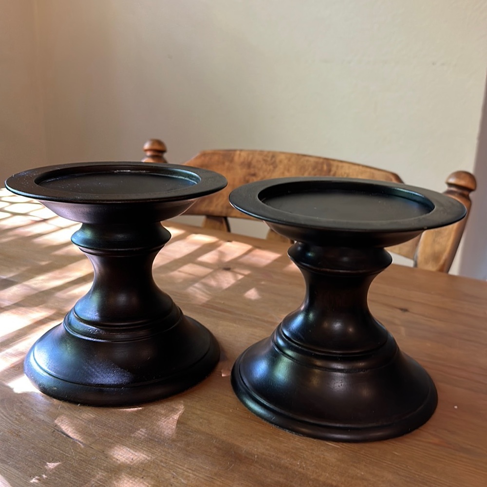 Pottery Barn dark brown candle holders (set of 2)